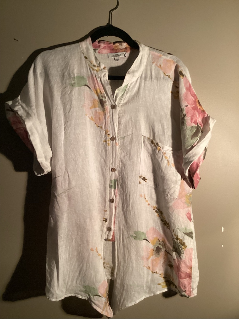 LINENZ Casual White Floral Short-Sleeve Button-Down Shirt for Men